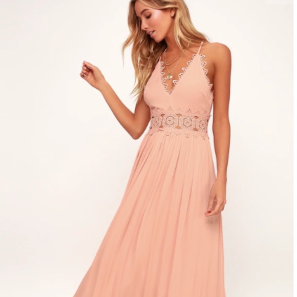 blush pink lace maxi dress